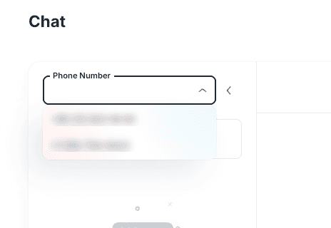 Chat phone number selector with connected business numbers obscured