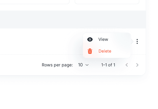 Domain actions menu with View and Delete options