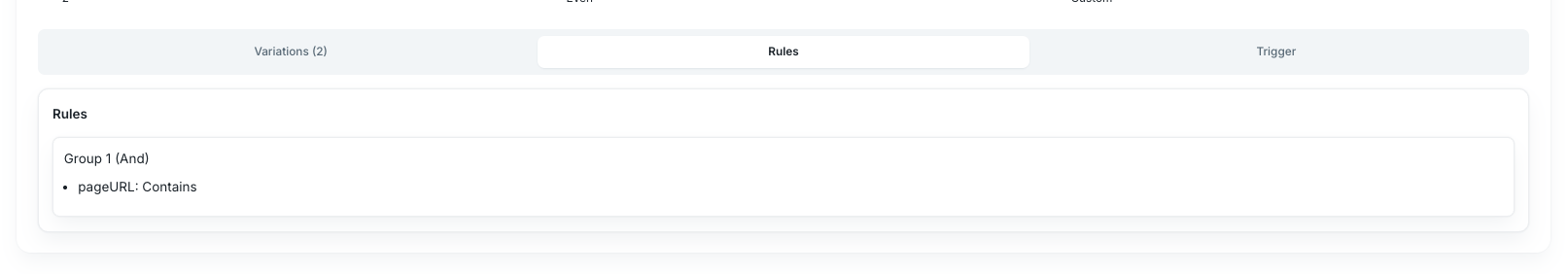 Campaign group rules tab showing a page URL condition