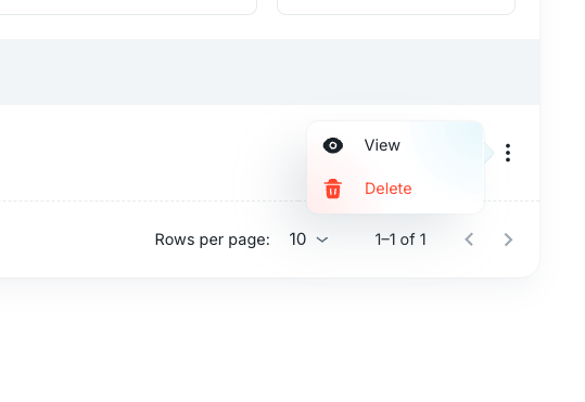 Domain actions menu with View and Delete options
